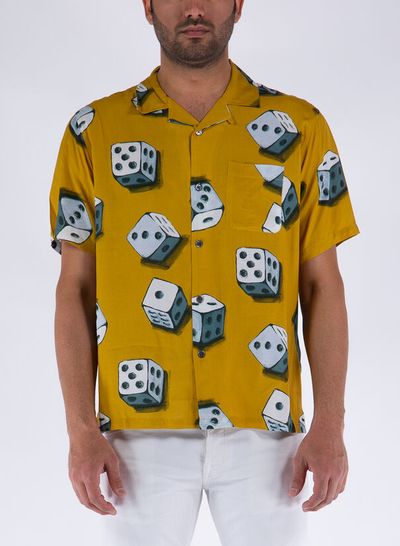Mustard Yellow Short Sleeve Shirt With Dice Print